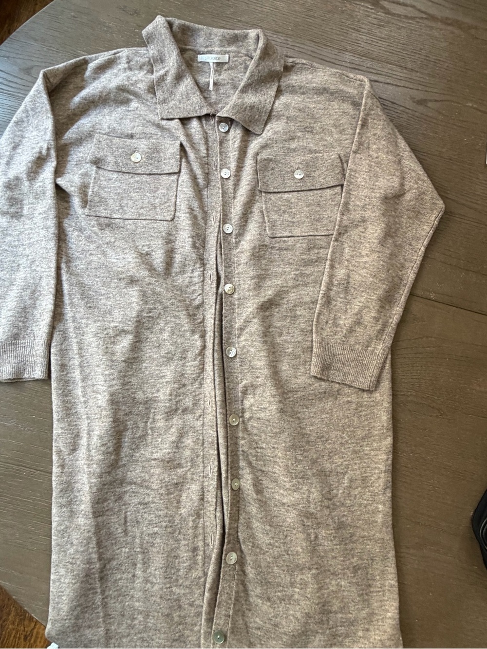 Mother of Pearl Button-Front Long Cardigan in Heather Taupe